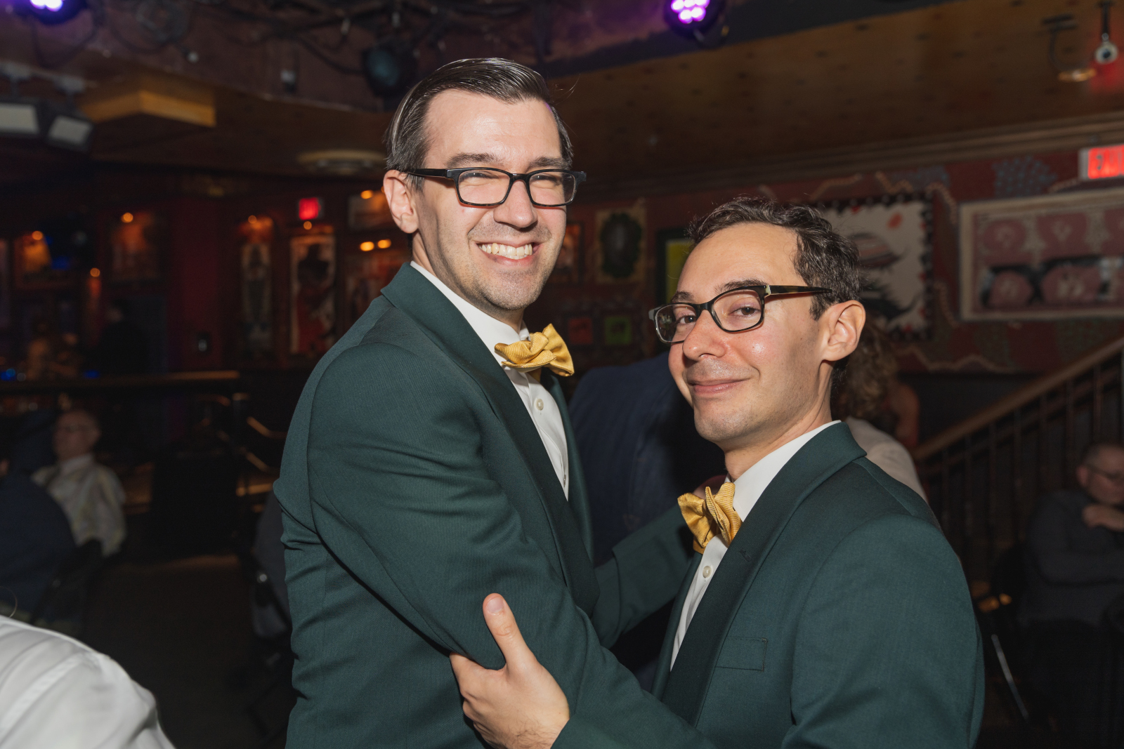 Two brides family photo, gay couple, two grooms, dance, slow dance, music, wedding DJ, Sound Precision Entertainment, two wedding dresses, love is love, beautiful lesbian wedding reception at House of Blues Cleveland