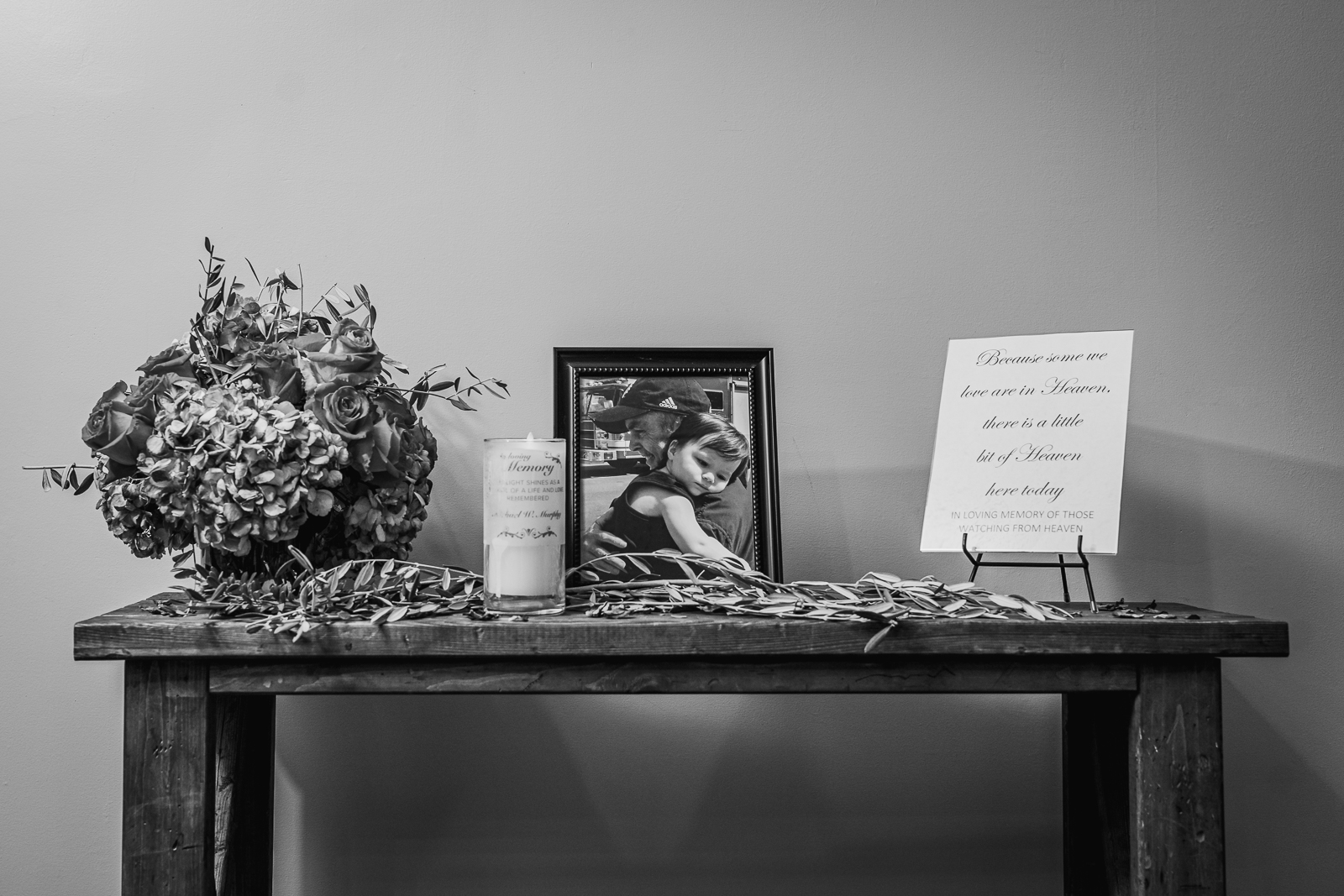 Memorial table, wedding reception at Gather at the Lakes