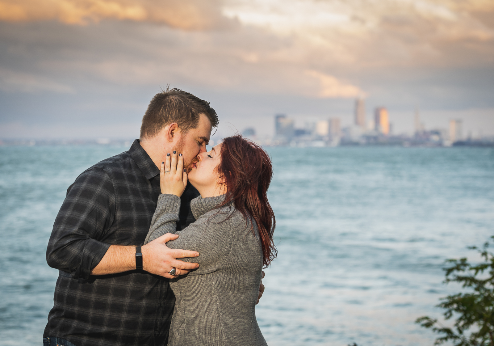 Man and woman fiancee engagement photo, outdoor fall engagement photo session at Lakewood Park